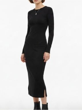 Aritzia Wilfred Free Long Sleeve Midi Dress Black